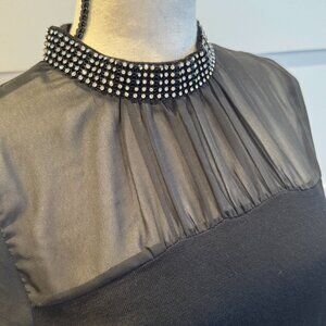 EUC - Elegant sheer sleeve top with blingy collar - size S